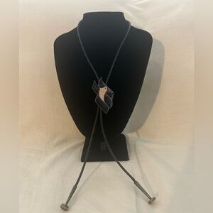 VINTAGE ZUNI Inlay Onyx STERLING SILVER Eagle BOLO Tie